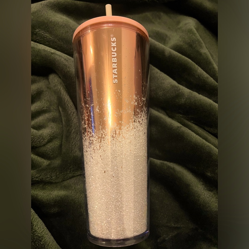Starbucks Venti 2019 Holiday Cascading Mirror Glitter Rose Gold Cold Cup - 24 oz